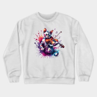 Devon Rex Cat Playing Violin Crewneck Sweatshirt